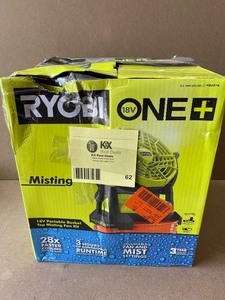 lot 62 image: RYOBI ONE 18V Portable Bucket Top Misting Fan Kit with 1.5 Ah Battery and 18V Charger