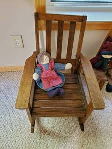 Two Vintage Childrens Chairs With Dolls