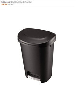 lot 1 image: Rubbermaid 13 Gal. Black Step-On Trash Can. See Pictures