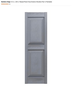 lot 4 image: (2) Builders Edge 12 in.  39 in. Raised Panel Vinyl Exterior Shutters Pair in Paintable. See Pictures