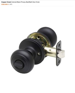 lot 5 image: (4) Copper Creek Colonial Black Privacy BedBath Door Knob. See Pictures