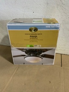 lot 7 image: Hampton Bay Raleigh LED Natural Iron Universal Ceiling Fan Light Kit. See Pictures