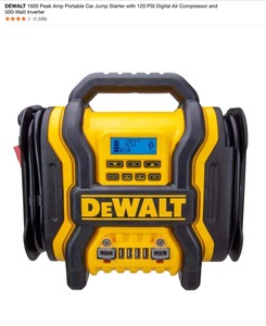 lot 16 image: DEWALT 1600 Peak Amp Portable Car Jump Starter with 120 PSI Digital Air Compressor and 500-Watt Inverter. See Pictures