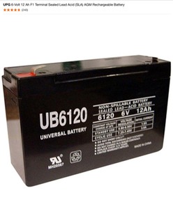 lot 20 image: UPG 6-Volt 12 Ah F1 Terminal Sealed Lead Acid (SLA) AGM Rechargeable Battery & Other Rechargeable Batteries. See Pictures