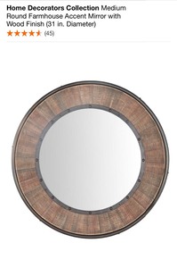 lot 53 image: Home Decorators Collection Medium Round Farmhouse Accent Mirror with Wood Finish (31 in. Diameter). See Pictures