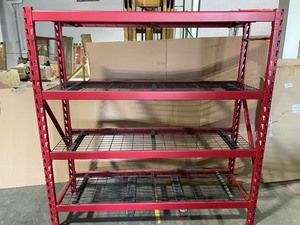 lot 86 image: Husky 4-Tier Heavy Duty Industrial Welded Steel Garage Storage Shelving Unit in Red (77 in. W x 78 in. H x 24 in. D) See Pictures