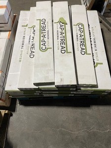 lot 88 image: Pallet with Cap A Tread Sterling OakGray Birch Wood H Vinyl Overlay for Stairs & Vinyl Overlay Riser to be Used with Cap A Tread See Pictures