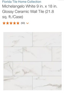 lot 89 image: (20) Cases with Florida Tile Home Collection Michelangelo White 9 in. x 18 in. Glossy Ceramic Wall Tile (21.8 sq. ft.Case) See Pictures