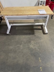 lot 91 image: Husky 62 in. Adjustable Height Work with 2-Drawers Table in White See Pictures