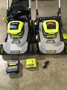 Lot of 2 Ryobi Lawn Mowers Battery and Charger Included One Unit Doesnt Work Customer Returns See Terms on Auctuion