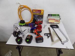 Shop Items Extension cord, Drills, Hacksaw, Square and more