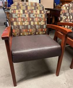 MRSP $1200 High Quality Designer Healthcare Seating Stance Vista Guest Waiting Room Patient Reception Area Arm Chair Mahogany Wood Finish &amp Contemporary Stain-resistant Two Pattern Upholstery 21 Wide Seat - Upholstery Is Like New See PDF Pricing