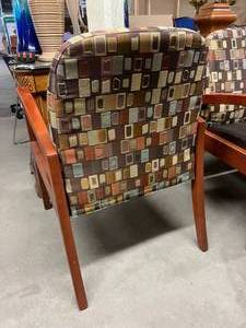 MRSP $1200 High Quality Designer Healthcare Seating Stance Vista Guest Waiting Room Patient Reception Area Arm Chair Mahogany Wood Finish &amp Contemporary Stain-resistant Two Pattern Upholstery 21 Wide Seat - Upholstery Is Like New