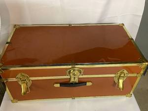 lot 67 image: Vintage Metal Trunk with Gold Trim