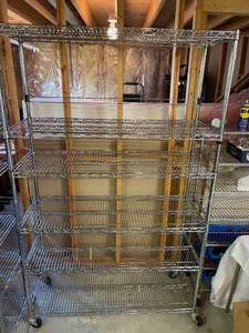 lot 78 image: Metal 6 Shelf Rolling Storage Rack