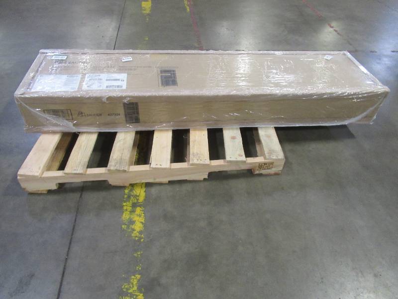 lot 104 image: Sauder Bridge Acre 70 in. Orchard Oak 5-Shelf Standard Bookcase with Doors, 427324 - Unclaimed Freight.