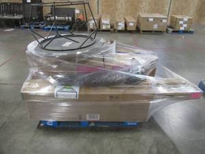 lot 201 image: LARGE WHOLESALESALVAGE PALLET  OF FURNITURE, LIGHTING AND MORE