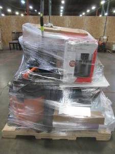 lot 202 image: LARGE WHOLESALESALVAGE PALLET  OF BUILDING MATERIALS, VACUUMES USED IN WAREHOUSE AND MORE