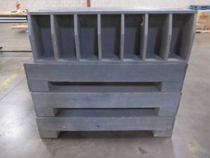 lot 204 image: Pallet-sized risers (3) and wooden displaystorage bins (4)