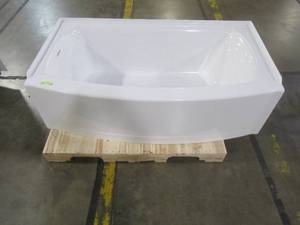 lot 208 image: AMERICAN STANDARD Ovation Curve 60 in. Left Drain Rectangular Apron Front Bathtub in Arctic White - CRACKED RH TOP FRONT.