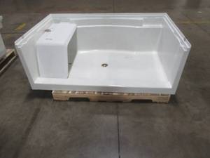 lot 211 image: Sterling Accord 36 in. x 60 in. Single Threshold Shower Base in White, 72291100-0 - With Seat,