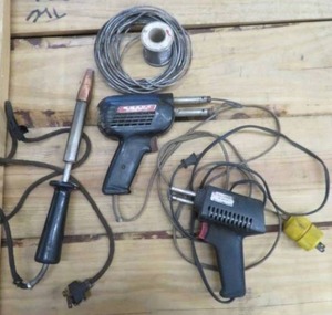 lot 109 image: 3 SOLDERING GUNS WITN SOME  SOLDER METAL