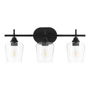 lot 10 image: Hampton Bay Pavlen 24 in. 3-Lights Black Vanity Light with Clear Glass Shade