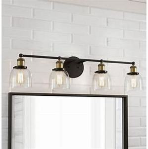 lot 11 image: Home Decorators Collection 37.5 in. Evelyn 4-Light Artisan Bronze Industrial Bathroom Vanity Light with Clear Glass Shades