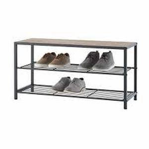 lot 20 image: TRINITY  3-Tier Shoe Bench w Wire Shelves  Dark Gray