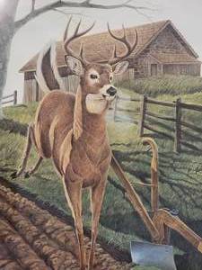 lot 69 image: Idyllic Fine Art Print by John A. Ruthven - Deer and Plow