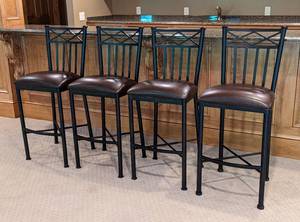 lot 31 image: Set of Four Black Metal Barstools