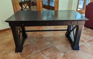 lot 71 image: Ballard Black Wood Office Desk and Chair