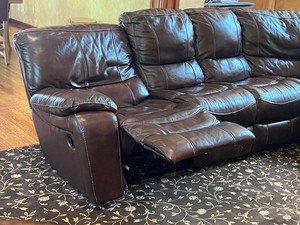 lot 14 image: Large Leather Reclining Sofa