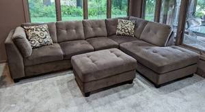 Brown Microsuede Sectional and Ottoman