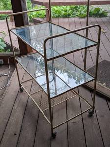 Vintage Glass Topped Rolling Bar Cart
