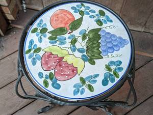 Painted Ceramic Topped Plant Stand