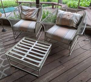 Pair of Vintage Patio Chairs and Ottoman