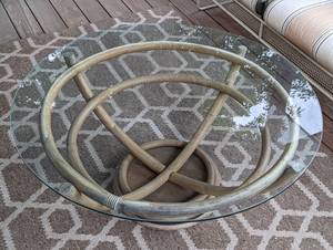 Vintage Glass Topped Rattan Coffee Table
