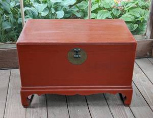 Red Painted Asian Inspired Storage Chest