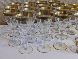 Large Variety of Gold Rimmed Glassware