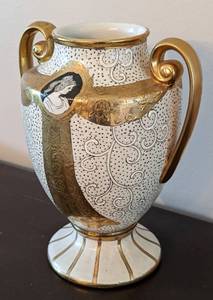Cream and Gold Handled Chinese Vase