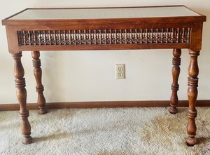 lot 10 image: Vintage Ornate Egyptian Wooden Accent Table with a Glass Top