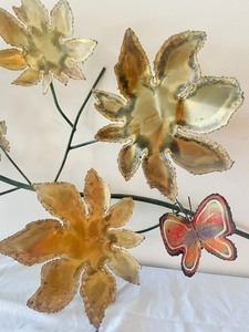 lot 11 image: Vintage Metal Leaf Wall Art with Butterfly Accents