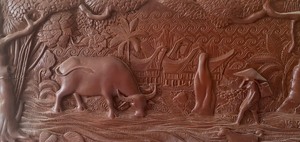 lot 24 image: Vintage One-of-a-Kind Wooden Relief Art from Torajaland in South Sulawesi, Indonesia