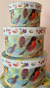 lot 246 image: Summers Song Oval Nesting Boxes featuring Artwork by Sherri Buck Baldwin