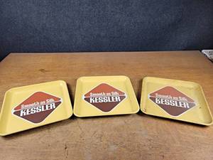(3) Vintage KESSLER Blended Whiskey Beer Trays - About 13 x 13 Each