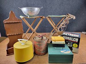 Vintage Folding Chairs, 8-Tracks, Colander, Accordion Lamp, and More - NO SHIPPING