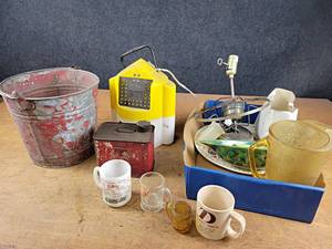 Antique DeLaval Oil Can, Galvanized Bucket, Advertising Mugs, and More - NO SHIPPING