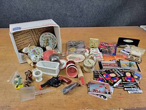 Vintage Doll Dishes, Toys, Toy Farmer Cards, Pen Set, and More
