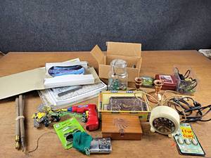 Vintage GE Alarm Clock, John Deere Coasters, 1957 Chevrolet Plate, Erector, Marbles, and More